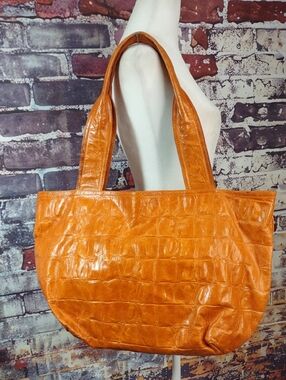Abro Croc Embossed Leather Tote Bag